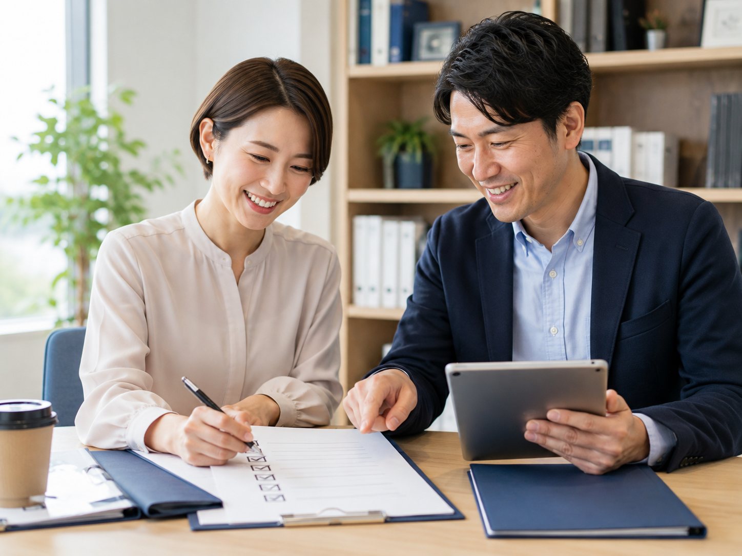 ISO22301認証取得に向けてチェックリストを確認する担当者